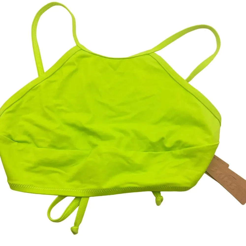 Skims Recycled Swim High Neck Top Neon Green String Bikini Top Size XS